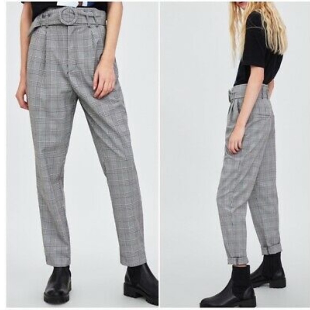 ZARA high waisted plait belted pants